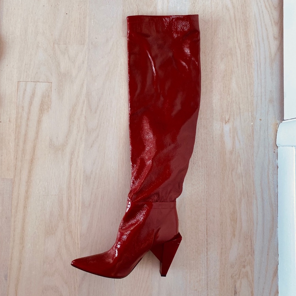 ZARA - red over the knee patent boots